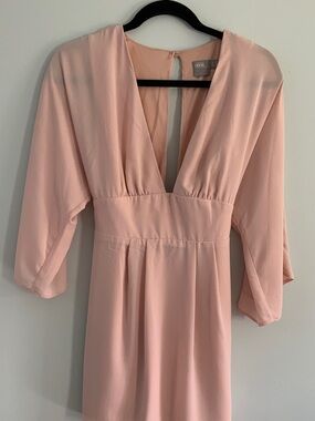 ASOS Blush Pink V-Neck Midi Dress with Empire Waist